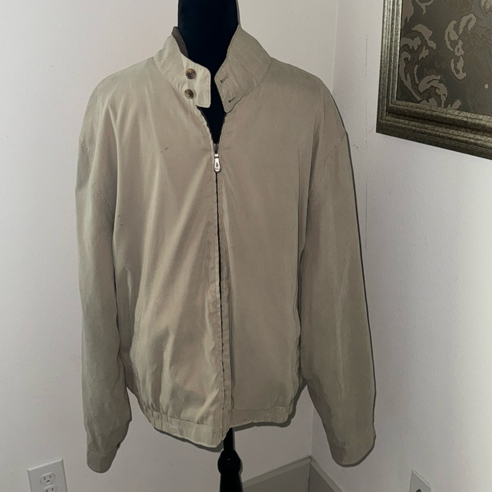 London Fog Lightweight khaki brown trim golf jacket Sz‎ XL zip up front